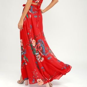 LuLus Floral High Waist Wrap Maxi Skirt